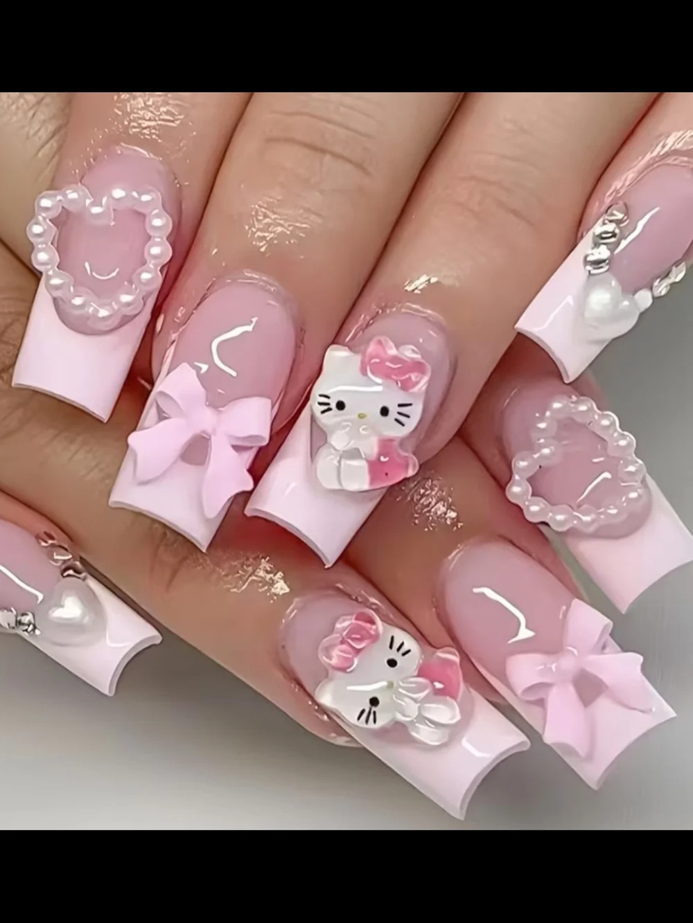 Hello KITTY Nail Art with 3D Decorations